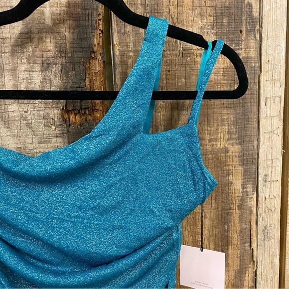 NWT Superdown Jayden Mini Dress in Blue metallic micro knit ruched Revolve M - Picture 9 of 10